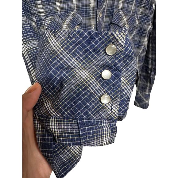 Men’s Vintage Envoy Western Shirt Blue with Gold Stripe Pearl Snap Shirt Size M - Picture 3 of 7
